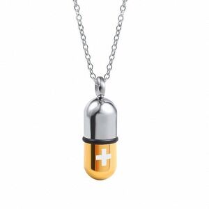 Two Tone Silver Gold Stainless Steel Openable Pill Holder Capsule Necklace